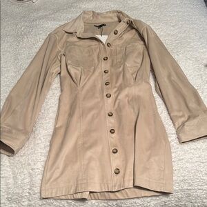 NWT Zara faux suede tan button down dress - medium